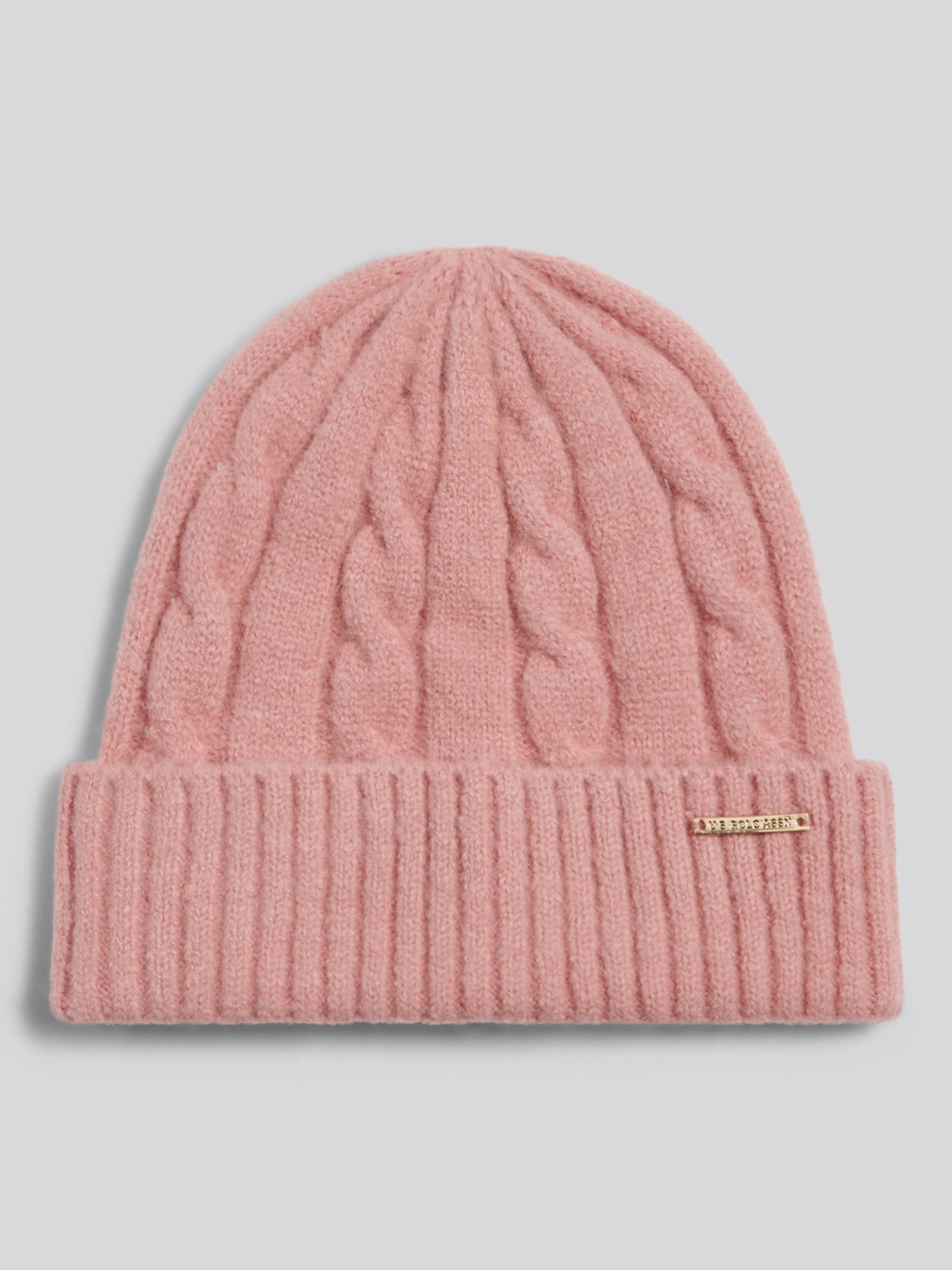 Womens Signature Cable Knit Beanie Pale Mauve