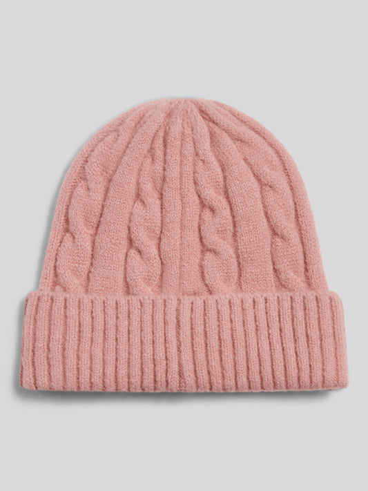 Womens Signature Cable Knit Beanie Pale Mauve