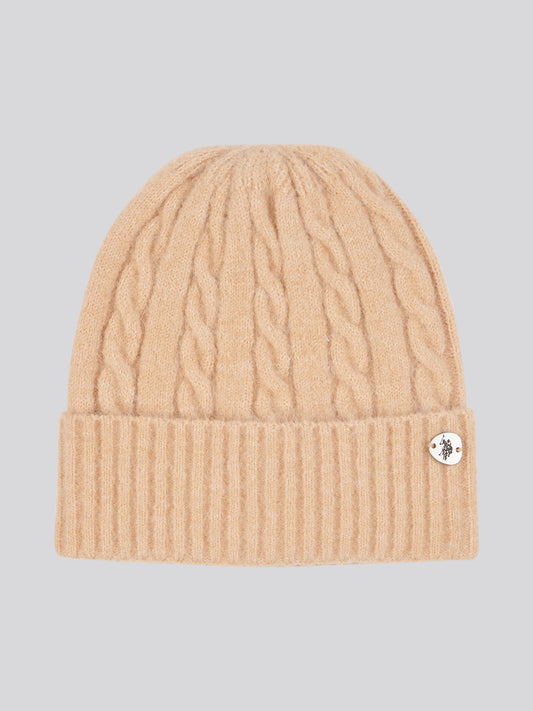 Womens Signature Cable Knit Beanie in Cuban Sand