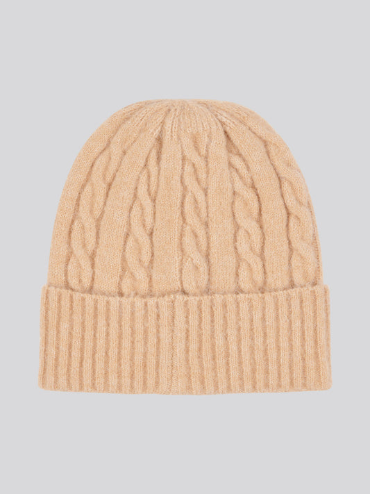 Womens Signature Cable Knit Beanie in Cuban Sand