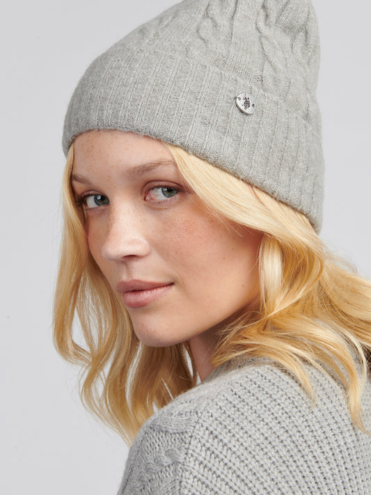 Womens Signature Cable Knit Beanie Pearl Grey Marl