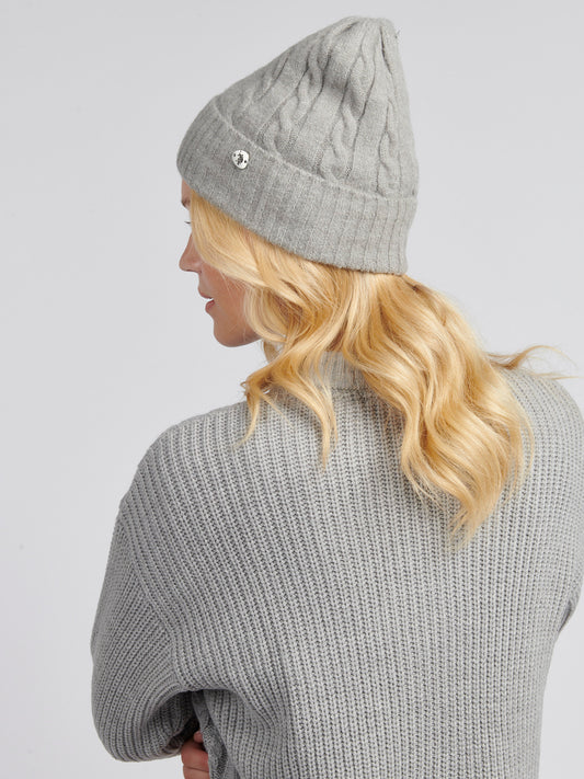 Womens Signature Cable Knit Beanie Pearl Grey Marl