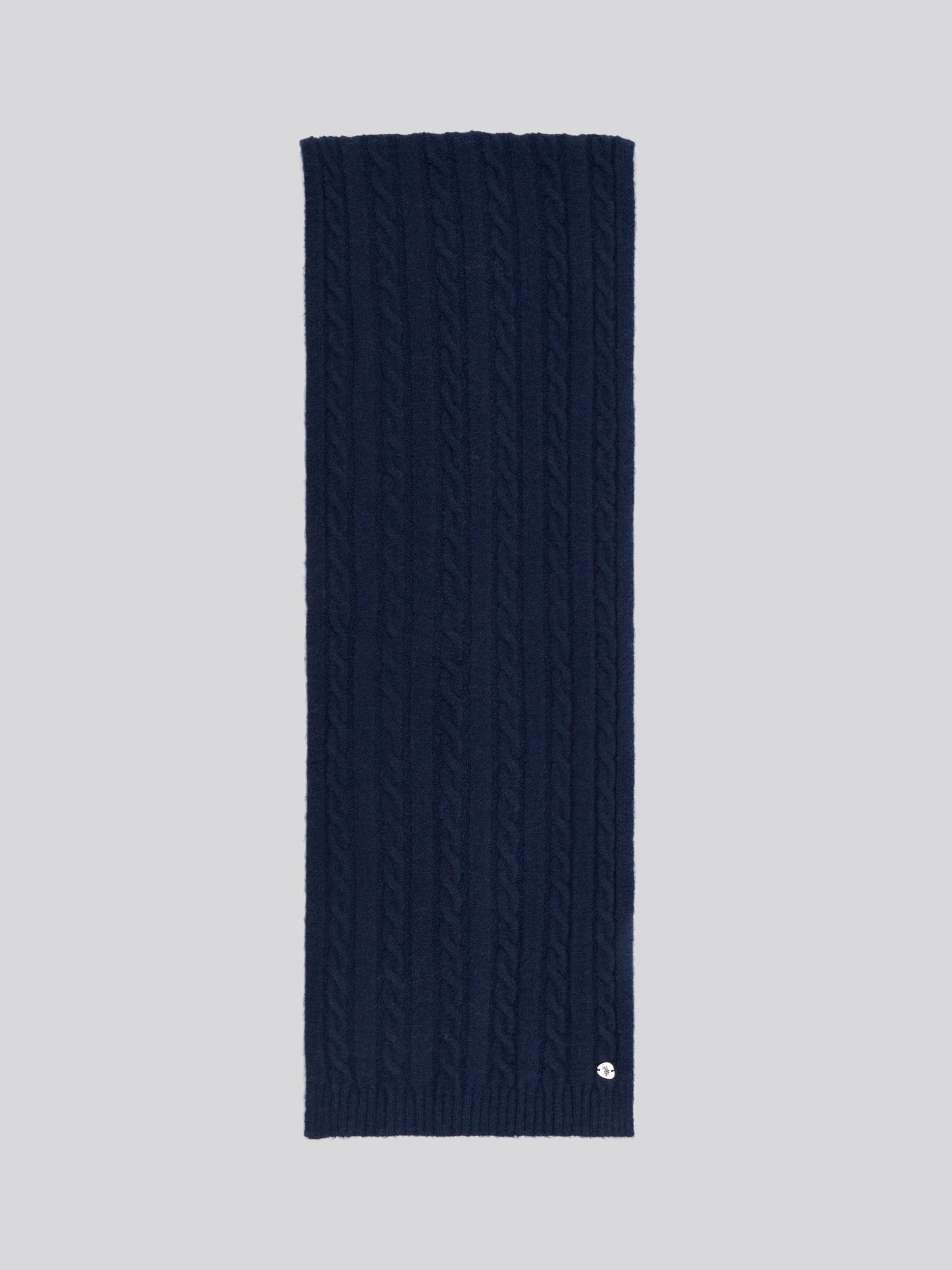 Womens Hanging Signature Cable Knit Scarf in Navy Iris