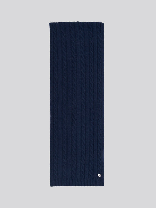 Womens Hanging Signature Cable Knit Scarf in Navy Iris
