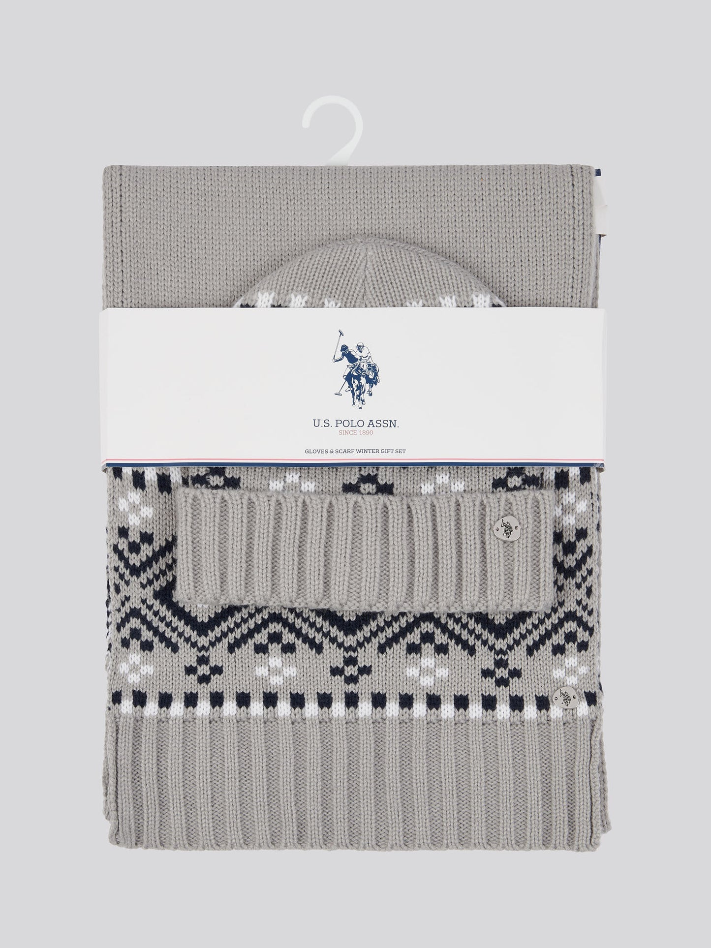Womens Fair Isle Beanie & Scarf Set in Pearl Grey Marl
