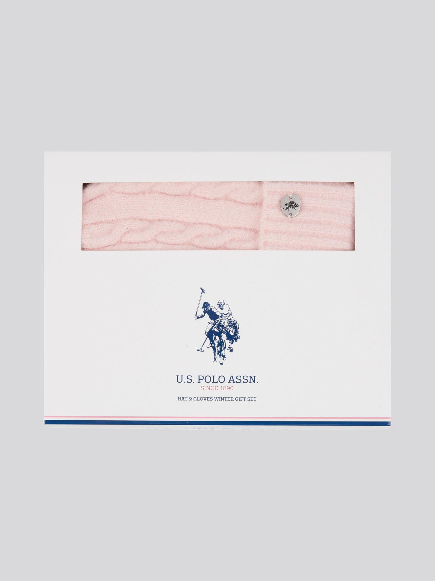 Womens Signature Cable Knit Beanie & Gloves Set in Crystal Rose