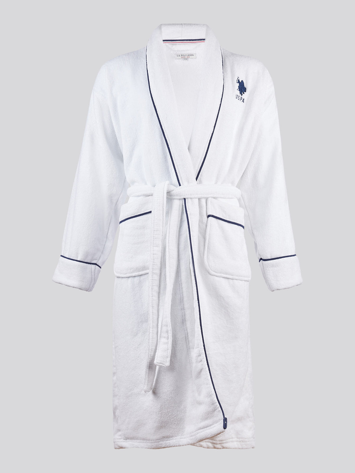 Womens Terry Towelling Piped Bath Robe in Bright White