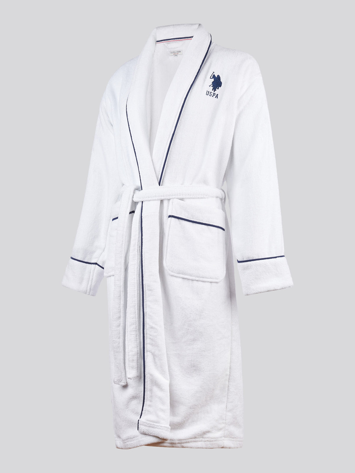 Womens Terry Towelling Piped Bath Robe in Bright White