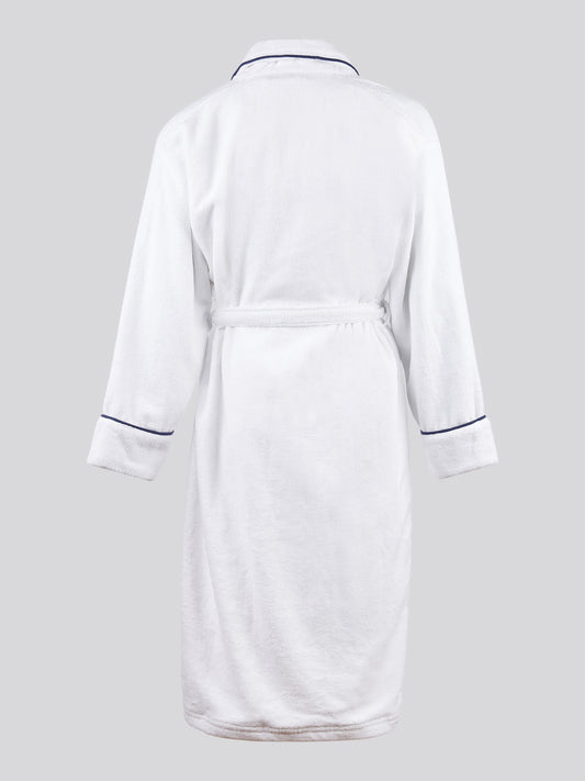 Womens Terry Towelling Piped Bath Robe in Bright White
