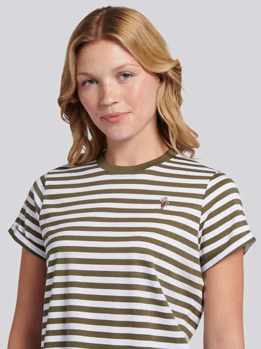 Womens Stripe Crew Neck T-Shirt in Kalamata Green