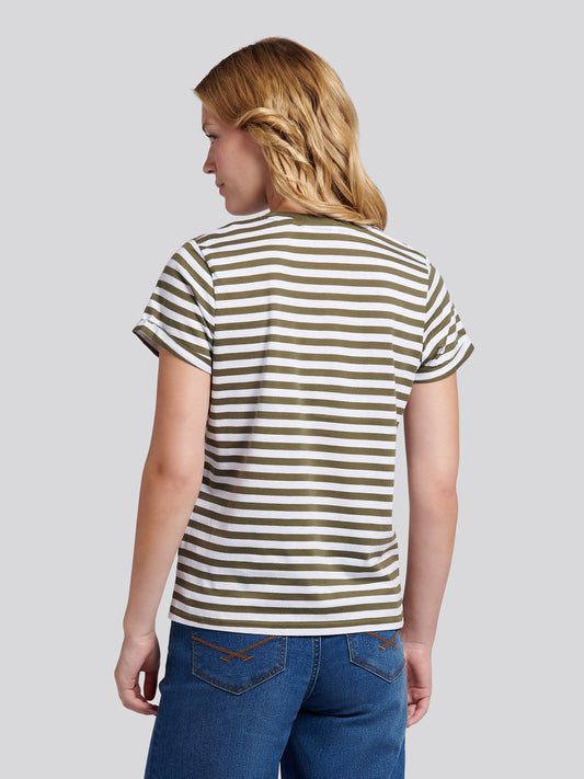 Womens Stripe Crew Neck T-Shirt in Kalamata Green