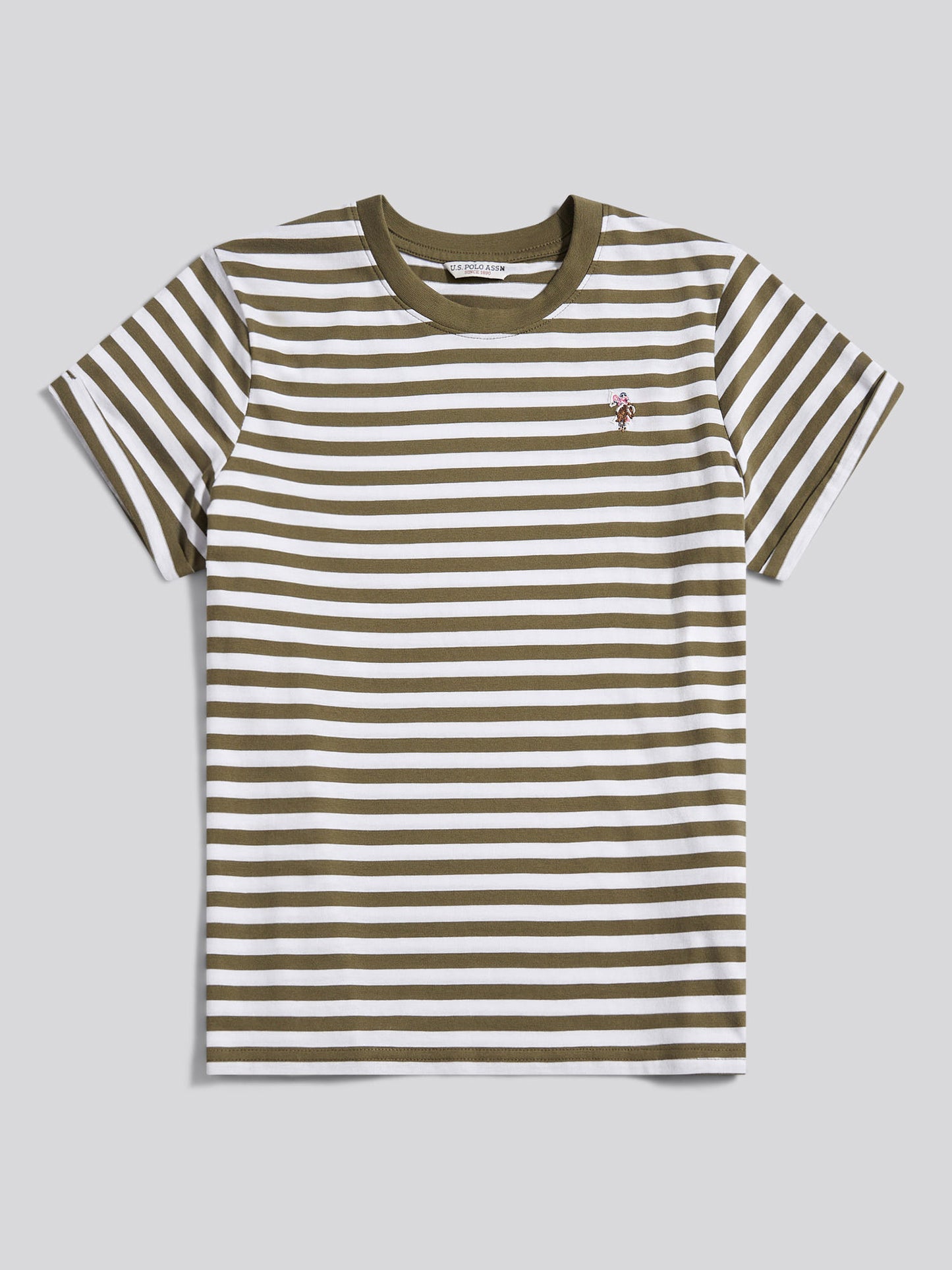 Womens Stripe Crew Neck T-Shirt in Kalamata Green