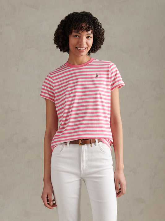 Womens Stripe Crew Neck T-Shirt Bubblegum