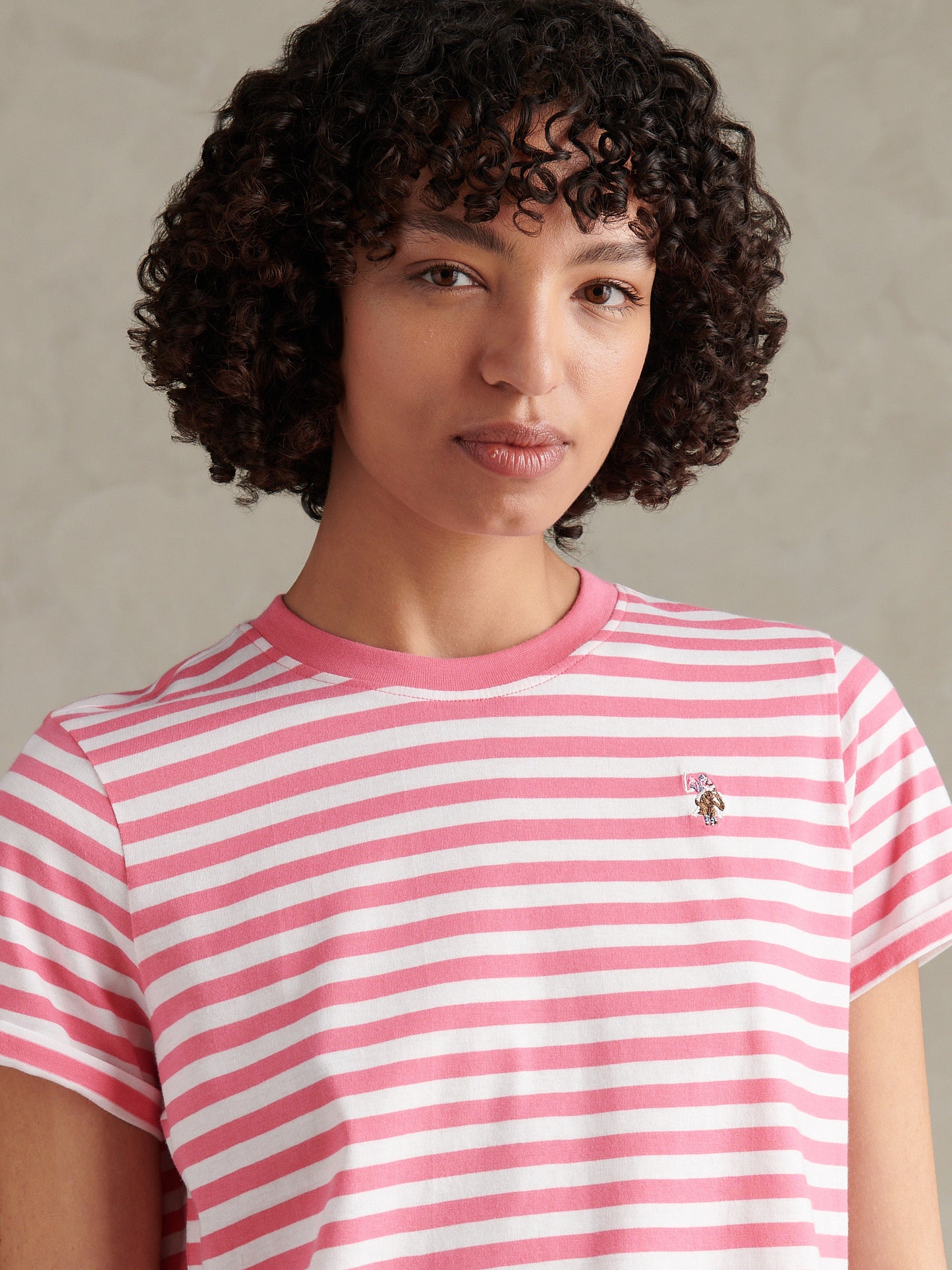 Womens Stripe Crew Neck T-Shirt Bubblegum