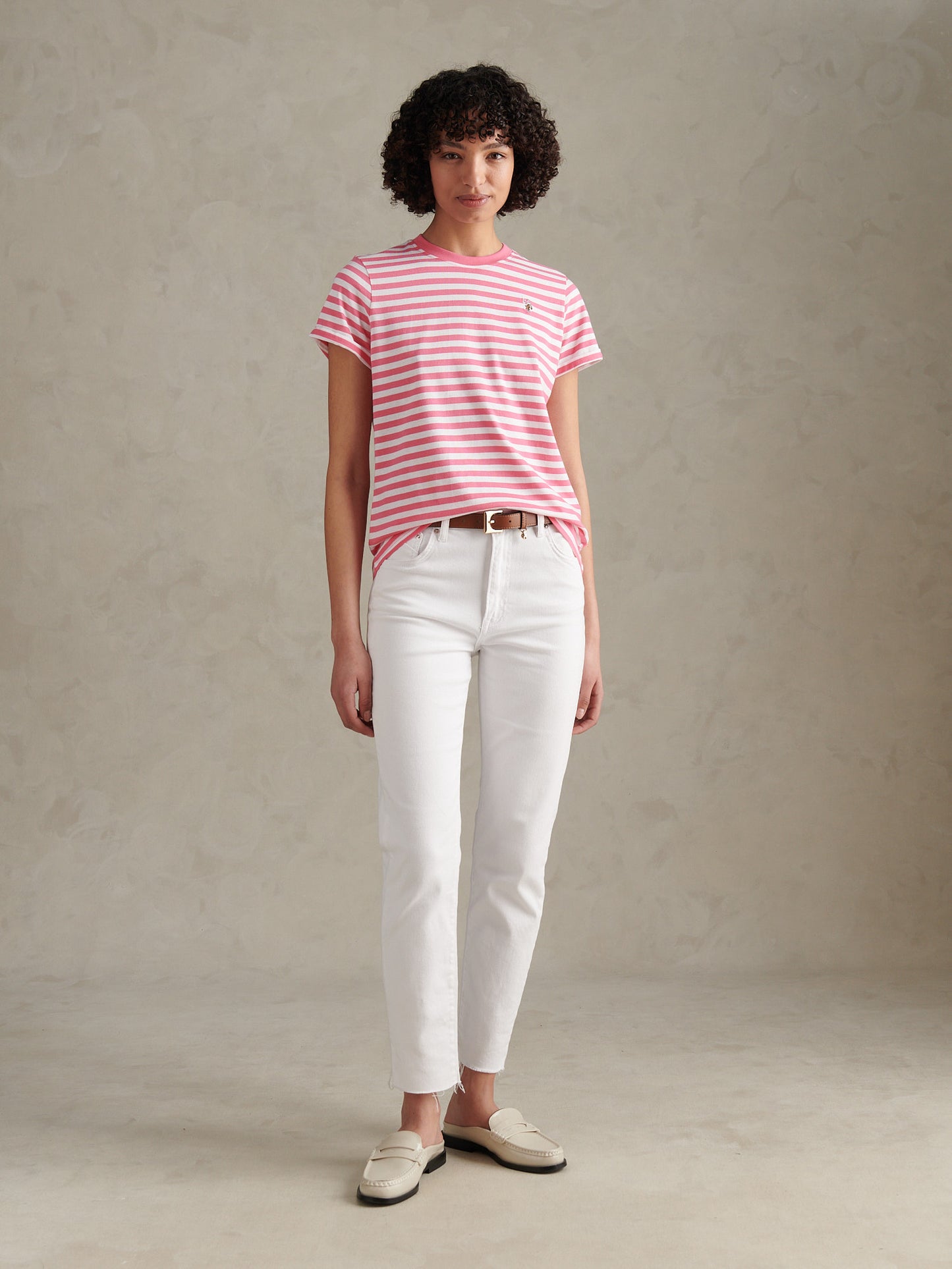 Womens Stripe Crew Neck T-Shirt Bubblegum