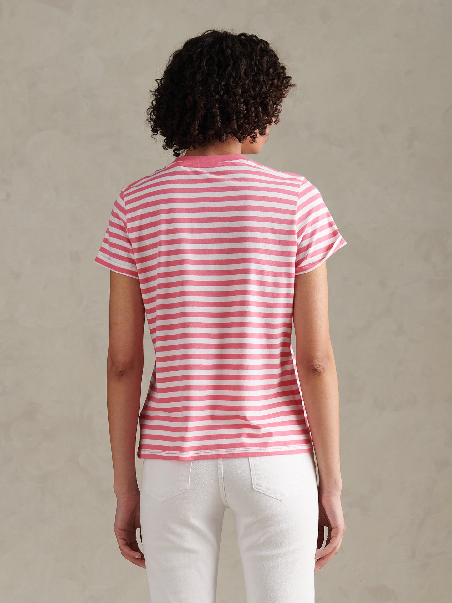 Womens Stripe Crew Neck T-Shirt Bubblegum