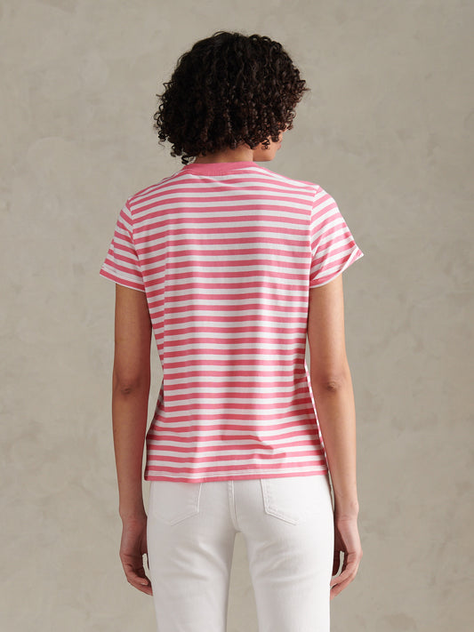 Womens Stripe Crew Neck T-Shirt Bubblegum
