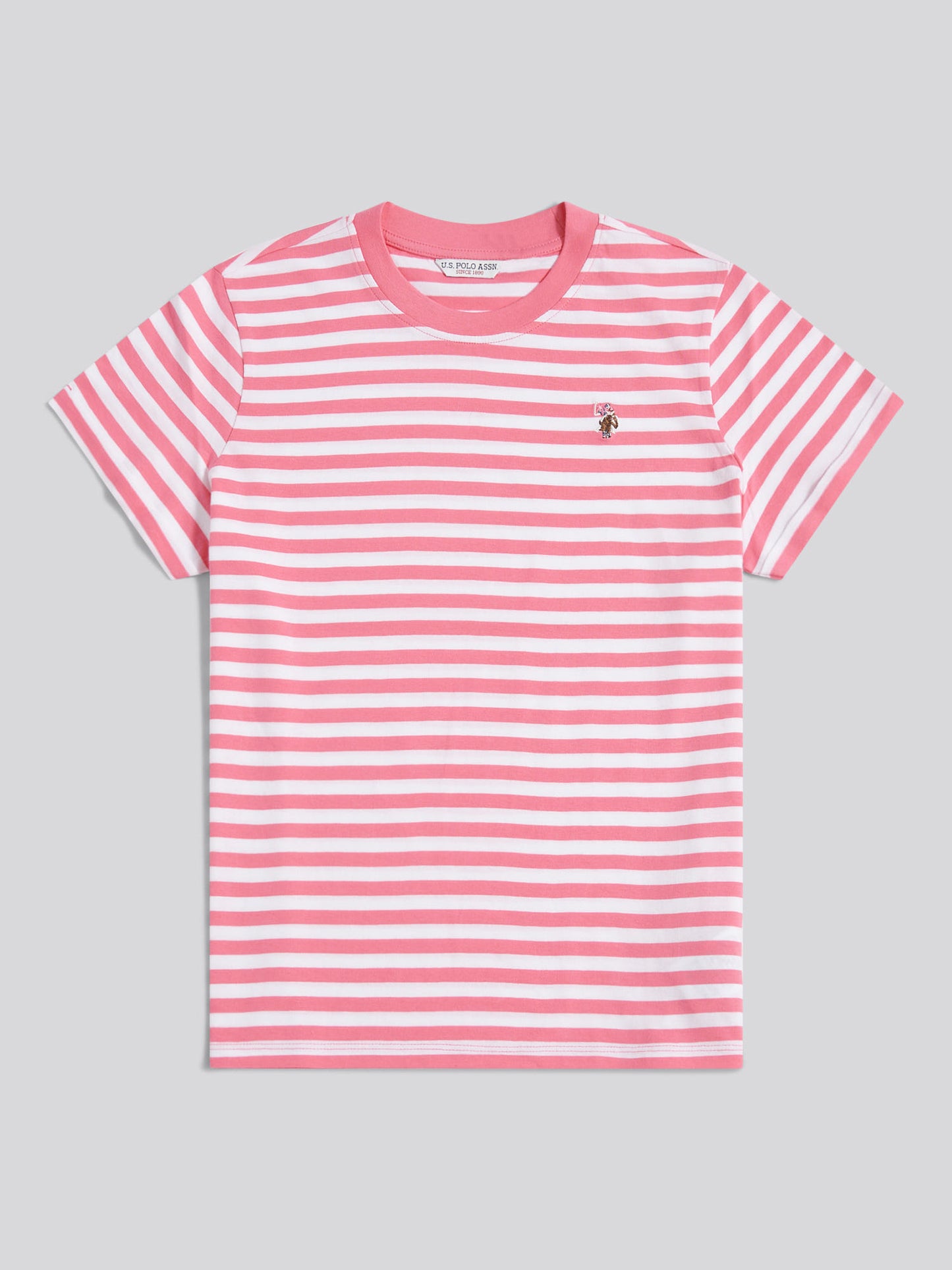 Womens Stripe Crew Neck T-Shirt Bubblegum