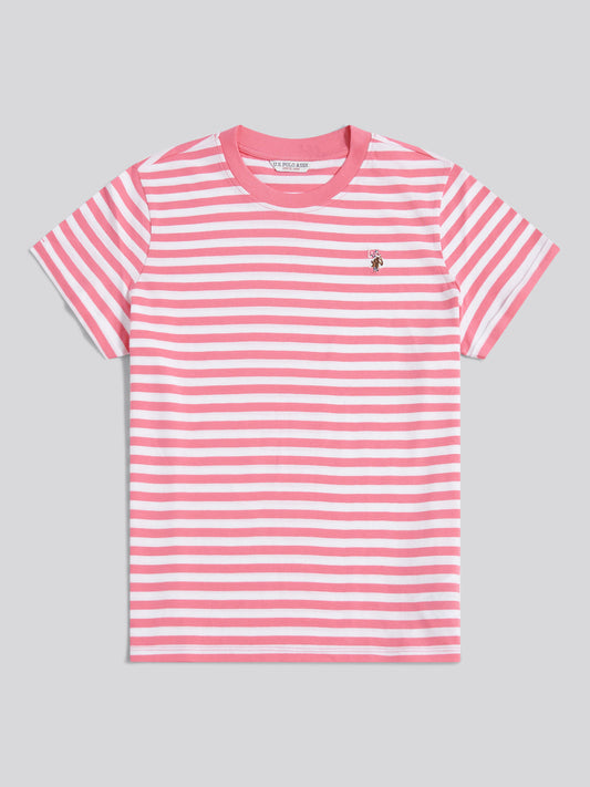 Womens Stripe Crew Neck T-Shirt Bubblegum