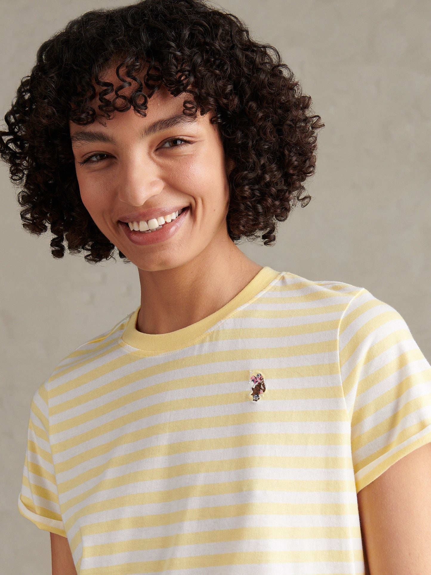 Womens Stripe Crew Neck T-Shirt Lemon Meringue