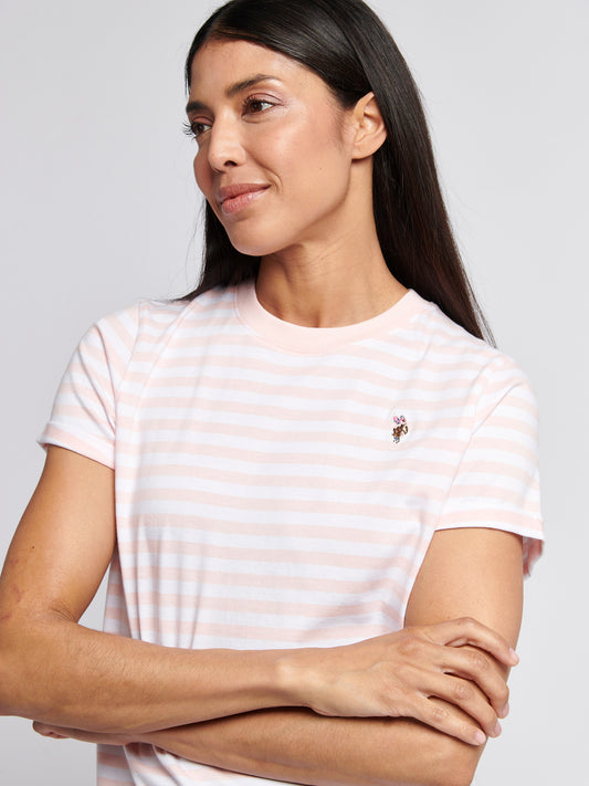 Womens Stripe Crew Neck T-Shirt in Crystal Rose