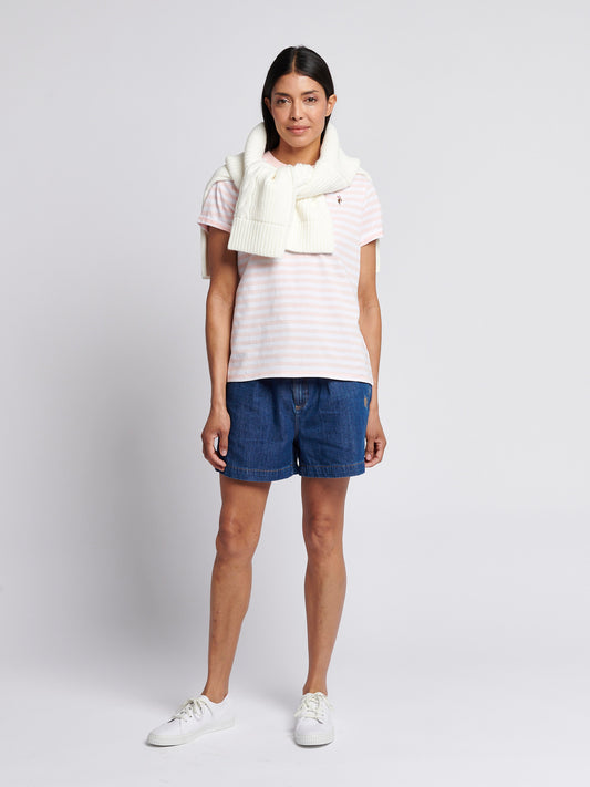 Womens Stripe Crew Neck T-Shirt in Crystal Rose