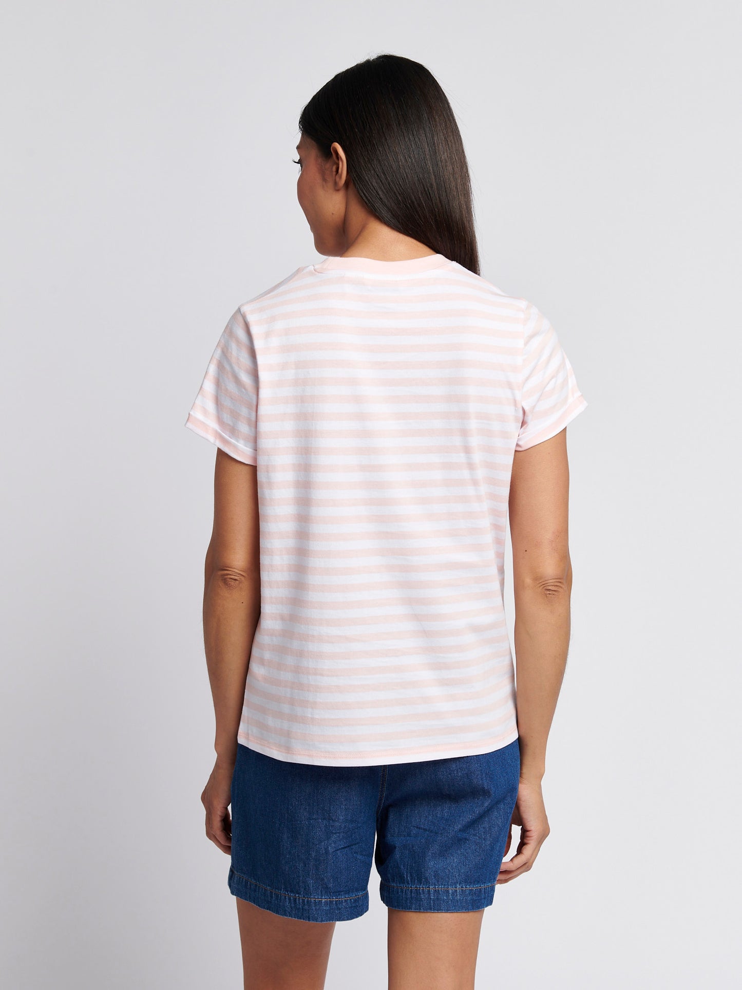 Womens Stripe Crew Neck T-Shirt in Crystal Rose