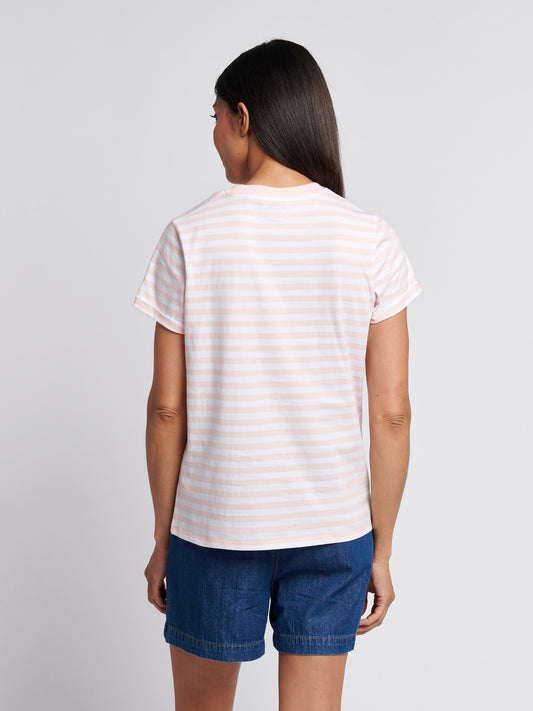 Womens Stripe Crew Neck T-Shirt in Crystal Rose