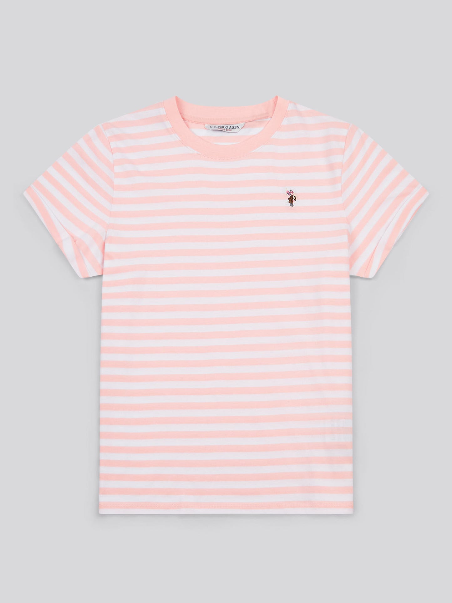 Womens Stripe Crew Neck T-Shirt in Crystal Rose