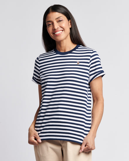 Womens Stripe Crew Neck T-Shirt in Navy Iris