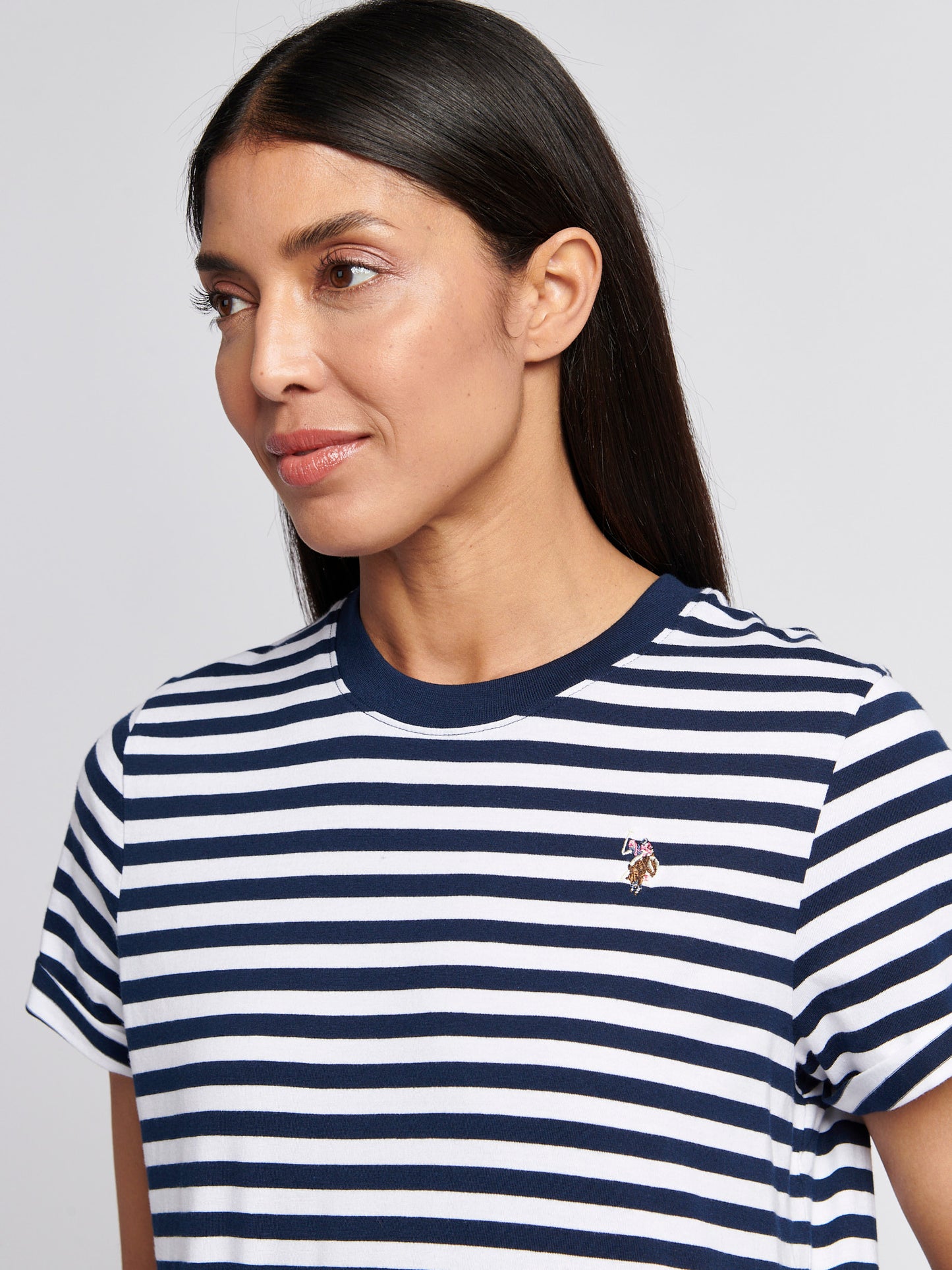 Womens Stripe Crew Neck T-Shirt in Navy Iris