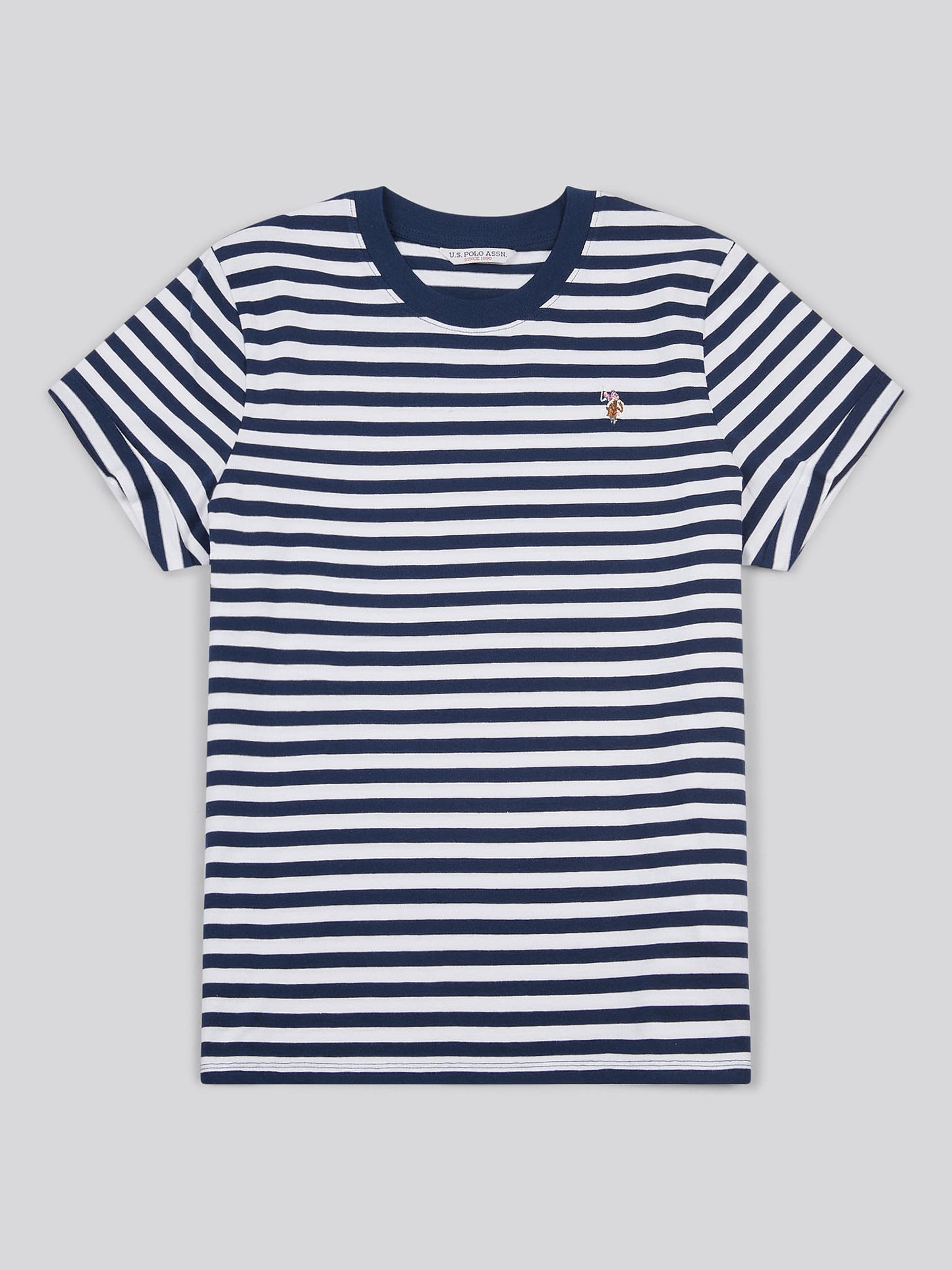 Womens Stripe Crew Neck T-Shirt in Navy Iris