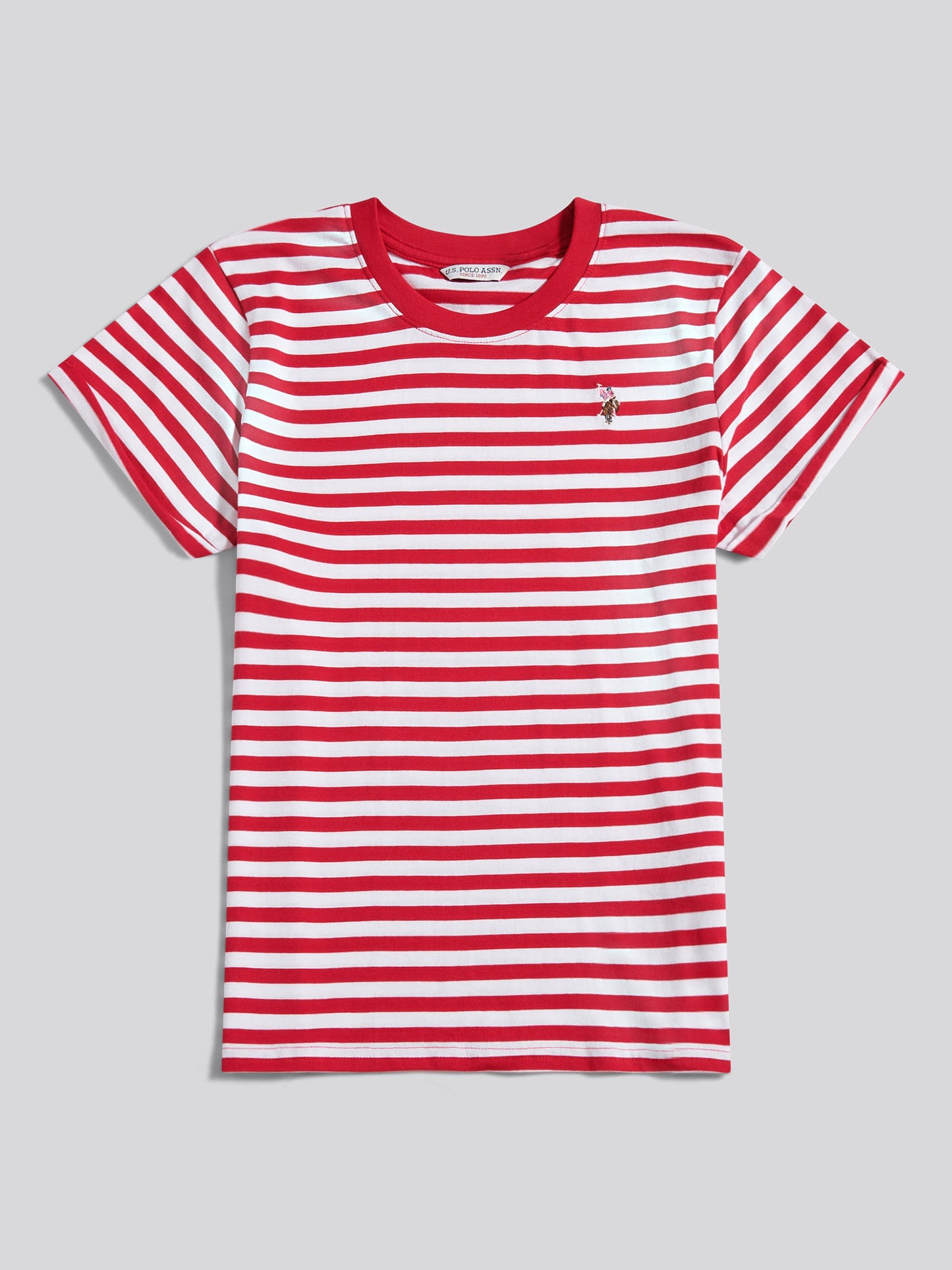 Womens Stripe Crew Neck T-Shirt in Jalapeno Red