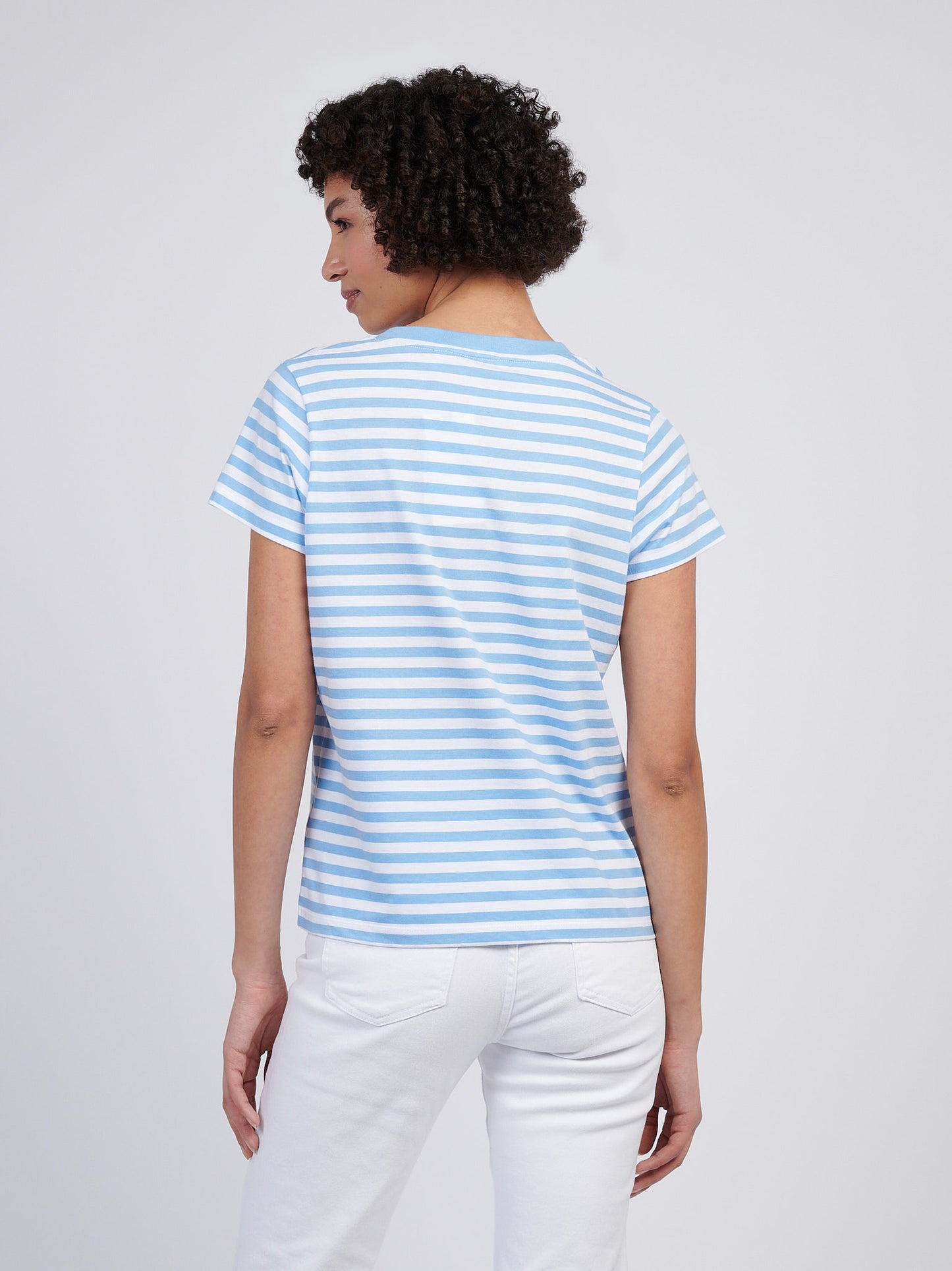 Womens Stripe V-Neck Neck T-Shirt in Vista Blue