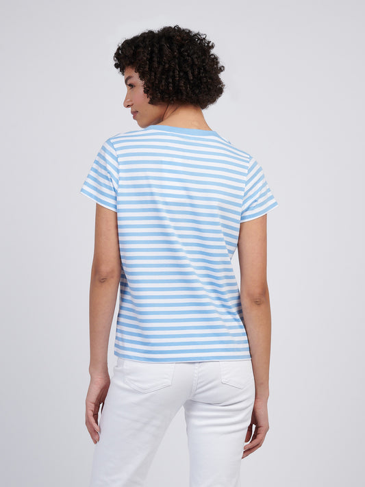 Womens Stripe V-Neck Neck T-Shirt in Vista Blue