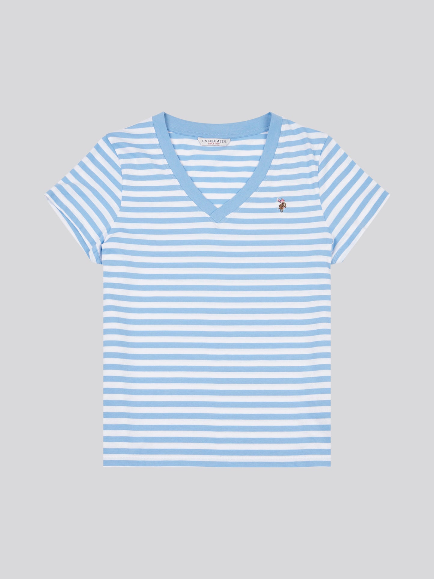 Womens Stripe V-Neck Neck T-Shirt in Vista Blue