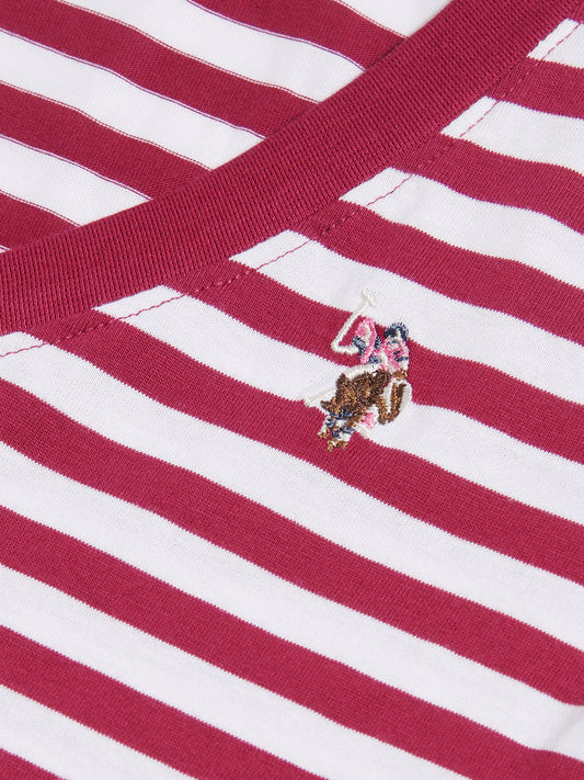 Womens Stripe V-Neck Neck T-Shirt Beaujolais