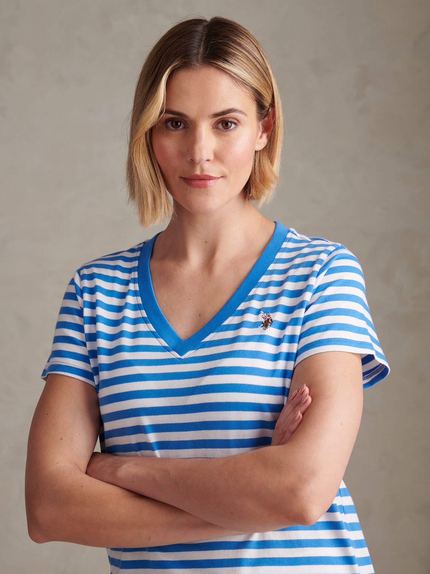 Womens Stripe V-Neck Neck T-Shirt Regatta Blue