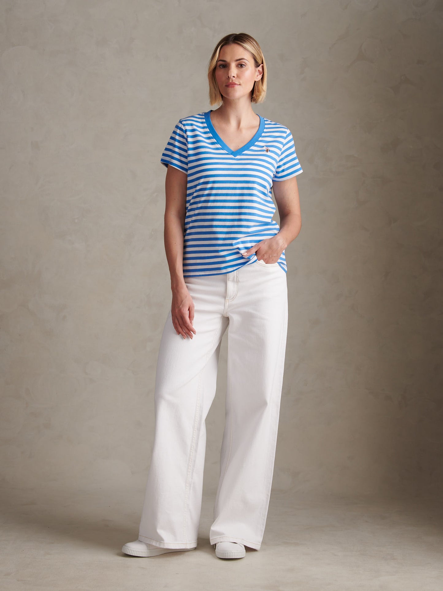 Womens Stripe V-Neck Neck T-Shirt Regatta Blue