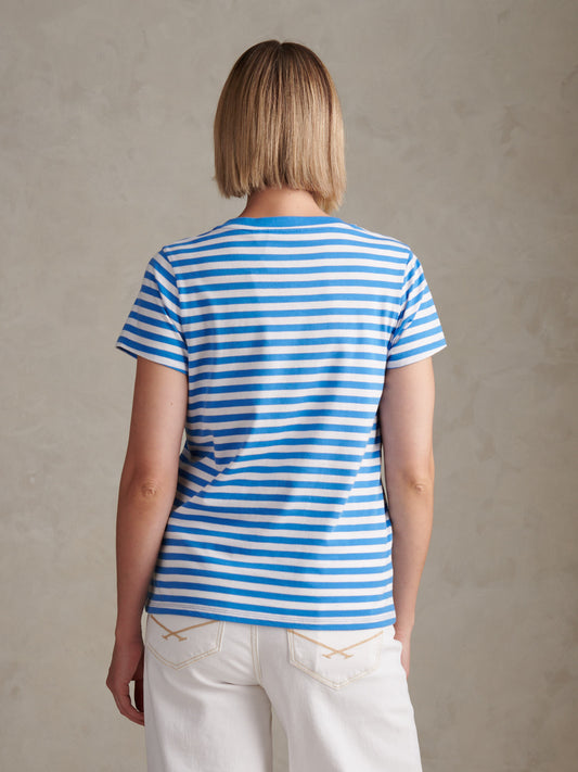 Womens Stripe V-Neck Neck T-Shirt Regatta Blue