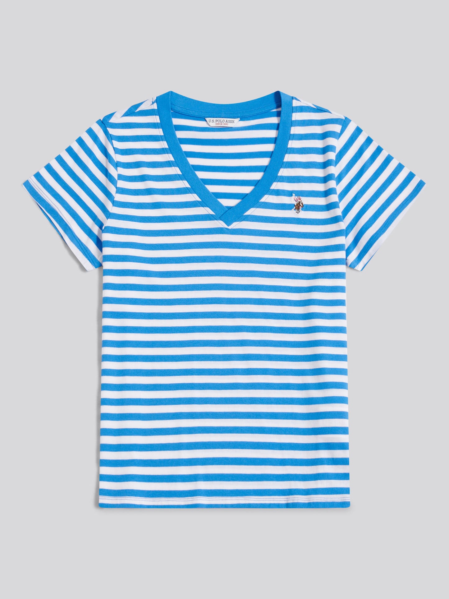 Womens Stripe V-Neck Neck T-Shirt Regatta Blue