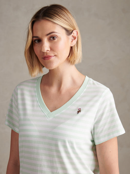 Womens Stripe V-Neck Neck T-Shirt Misty Jade