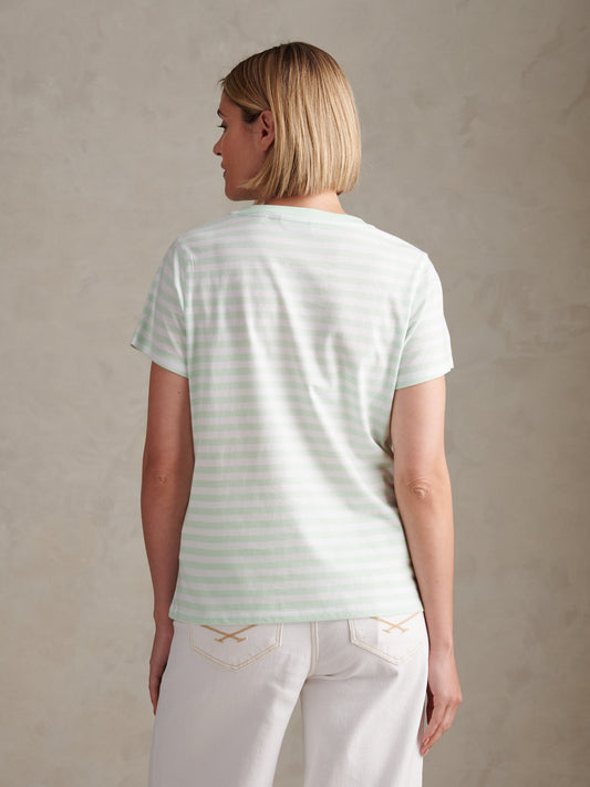Womens Stripe V-Neck Neck T-Shirt Misty Jade
