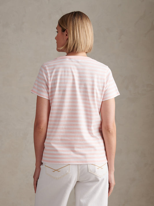 Womens Stripe V-Neck Neck T-Shirt Crystal Rose