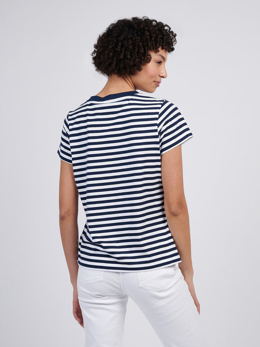 Womens Stripe V-Neck Neck T-Shirt Navy Iris