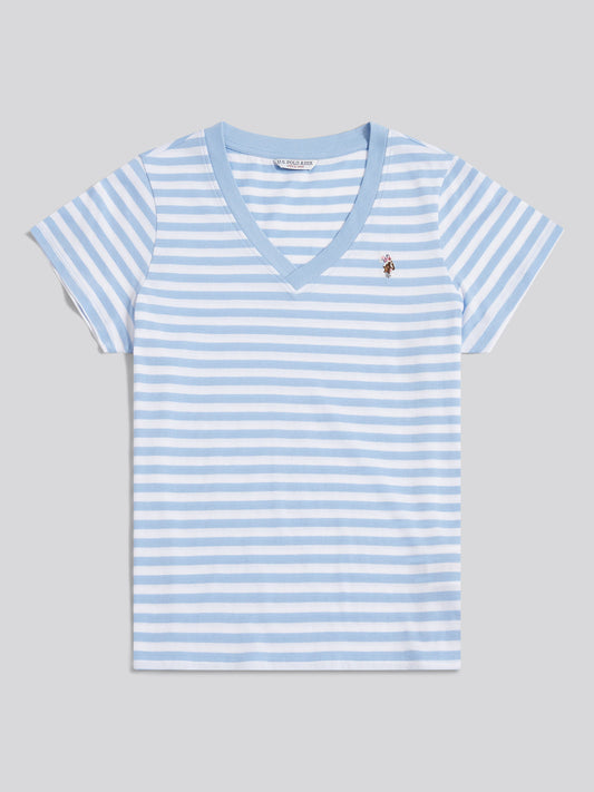 Womens Stripe V-Neck Neck T-Shirt Open Air