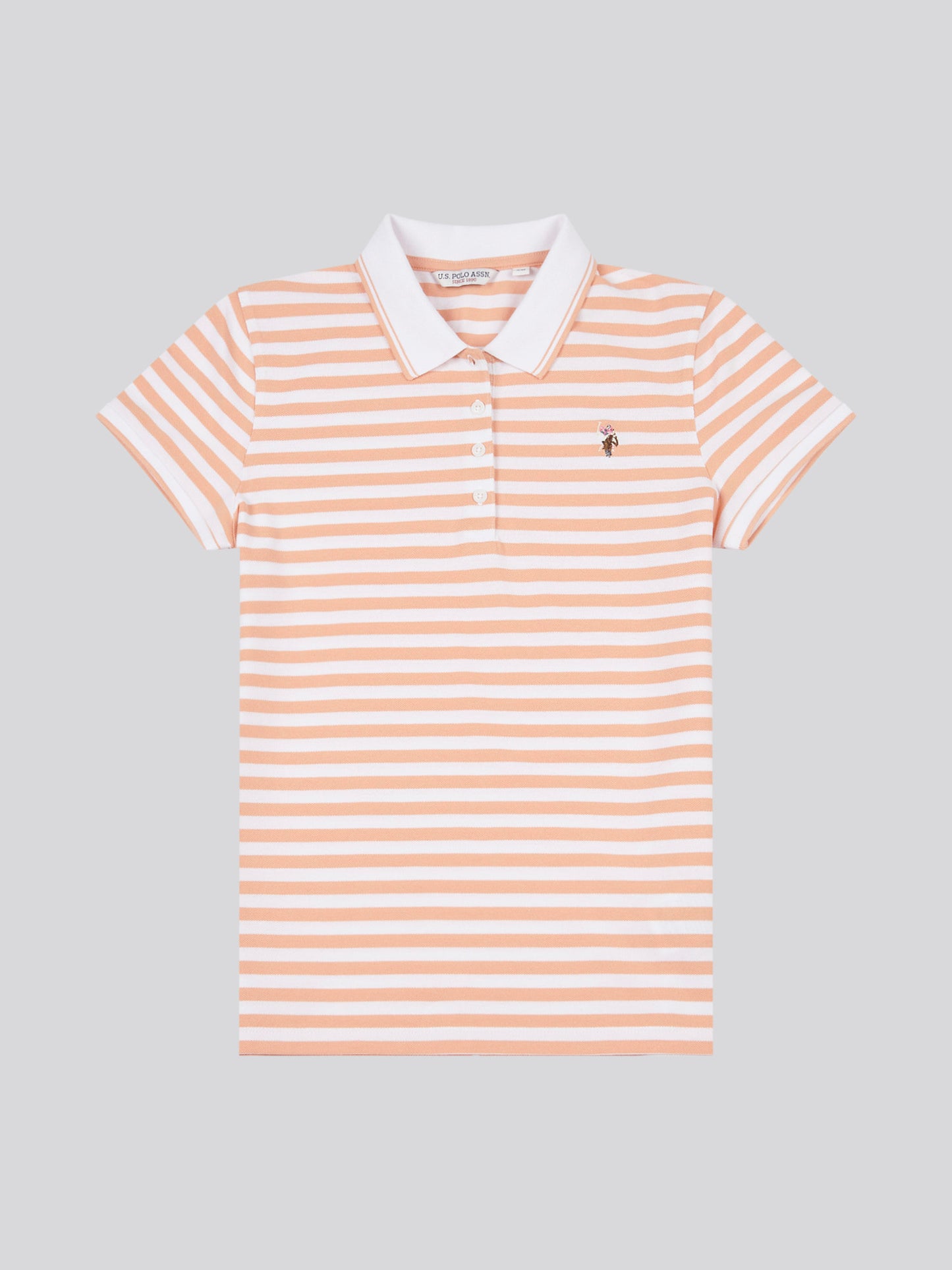 Womens Stripe Polo Shirt in Peach Nectar