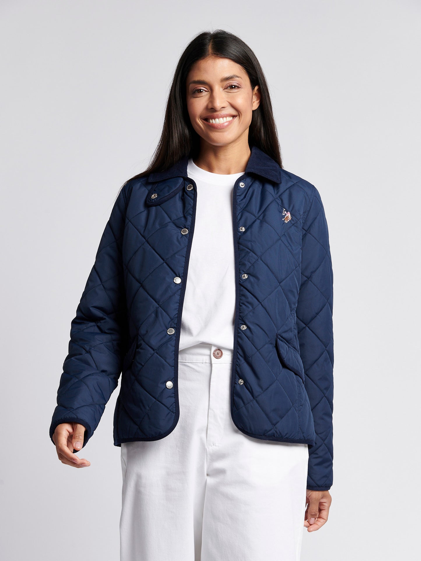 Womens Quilted Collared Jacket in Navy Iris
