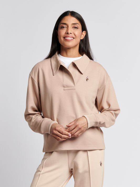 Womens Collared Stripe Sweatshirt in Smoke Gray