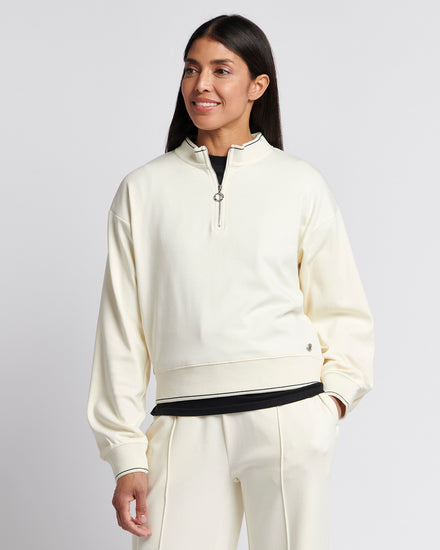 Womens Half Zip Tipped Sweatshirt in Marshmallow